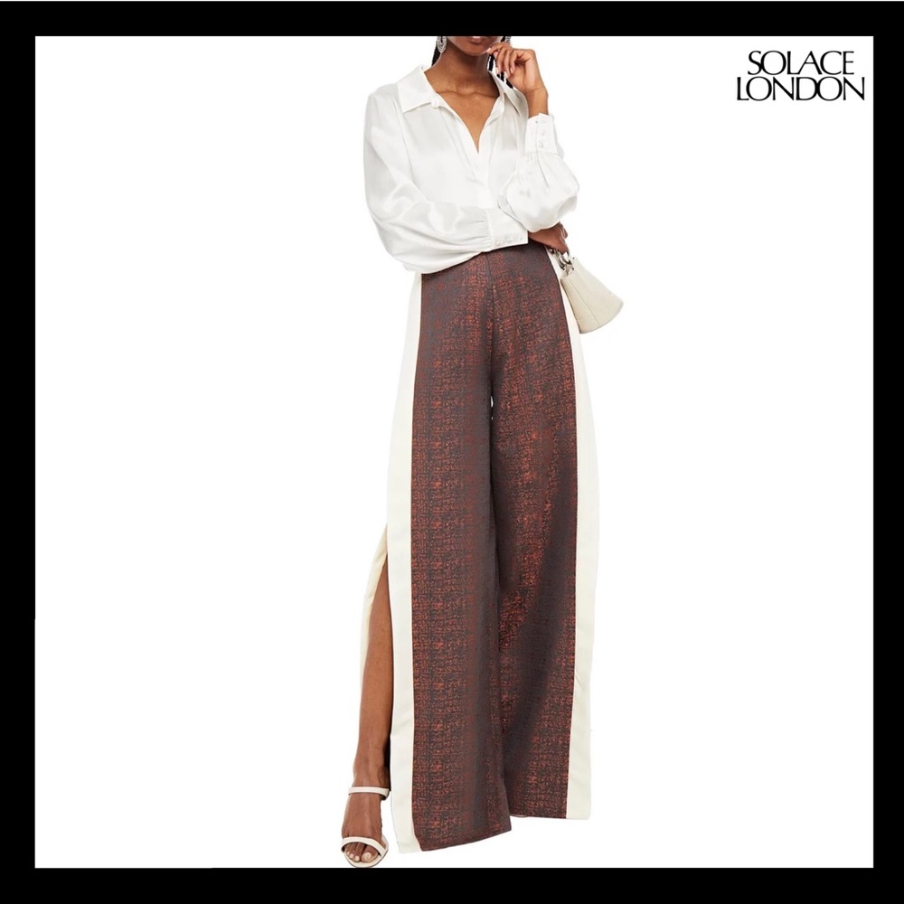 SOLACE LONDON METALLIC HIGH-WAISTED WIDE LEG PANTS